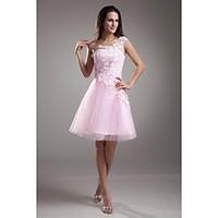 Cocktail Party Dress A-line One Shoulder Short / Mini Tulle with Appliques / Lace