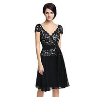 cocktail party dress sheath column v neck knee length chiffon with lac ...