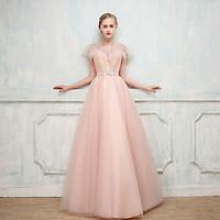 Cocktail Party Formal Evening Dress - Beautiful Back See Through Sexy Elegant Color Block Ball Gown Jewel Floor-length Satin Tulle with