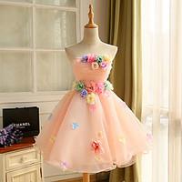 Cocktail Party Dress - Floral Ball Gown Strapless Short / Mini Tulle with Appliques