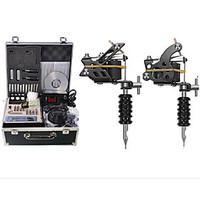 Complete Tattoo Kit 2 steel machine liner shader 2 Tattoo Machines LCD power supply Inks Shipped Separately