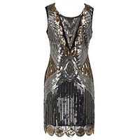 Cocktail Party Dress - Little Black Dress Sparkle Shine Sheath / Column Scoop Knee-length Polyester with Sequins