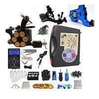 Complete Tattoo Kit 3 Machines Blue Hurricane Dual Digital LED Power Supply Liner Shader