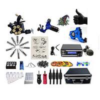 Complete Tattoo Kit 3 Machines Giftware With LED Dual Digital Power Supply liner shader