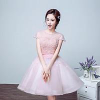 Cocktail Party Prom Dress - Short Ball Gown Jewel Floor-length Tulle with Beading Flower(s)