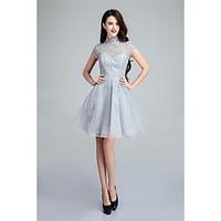 Cocktail Party Dress Ball Gown High Neck Short / Mini Tulle with Appliques