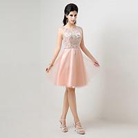 Cocktail Party Dress - Sparkle Shine A-line Jewel Knee-length Lace Tulle with Beading
