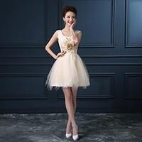 cocktail party dress ball gown scoop short mini lace satin with patter ...