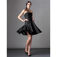 Cocktail Party Dress - Little Black Dress A-line Strapless Knee-length Satin with Pleats