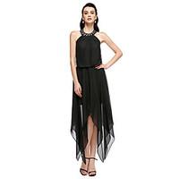 Cocktail Party Dress Sheath / Column Jewel Tea-length Chiffon with Crystal Detailing