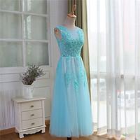 cocktail party dress color block a line jewel tea length lace tulle wi ...