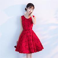 cocktail party dress a line jewel knee length lace with lace sash ribb ...