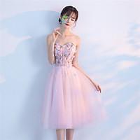 Cocktail Party Dress - Elegant A-line Strapless Tea-length Tulle with Beading Flower(s)