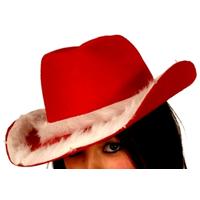 cowboy hat red with white plush trims