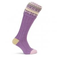 Coxwear Pennine Socks Ladies Fairisle Shooting Socks, Lilac Light, Small