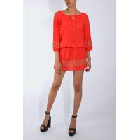 coral embroidered tunic dress