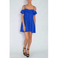 Cobalt Blue Off The Shoulder Frill Dress