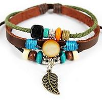Coffee Leather Band Wrap Bracelet with Pendant