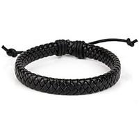 Comfortable Adjustable Men\'s Leather Cool Hard Bracelet All Black Braided Leather(1 Piece) Jewelry Christmas Gifts