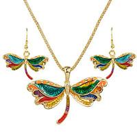Colorful Enamel Butterfly Pendant Necklace Drop Earrings Jewelry Sets