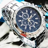 coway mens round bule dial silver alloy band quartz analog waterproof  ...