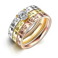 Concise Mixed Color Titanium Steel Imitation Drill 3 in 1 Band Wedding Ring Set Jewellery for Women Accessiories