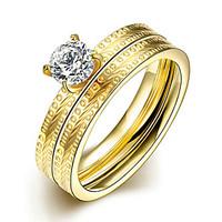 Concise Gold Color Titanium Steel Imitation Drill 2 in 1 Band Wedding Ring Set Jewellery for Women Accessiories