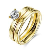 Concise Gold Color Titanium Steel Imitation Drill 2 in 1 Band Wedding Ring Set Jewellery for Women Accessiories