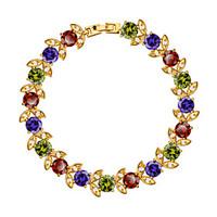 Colorful Flower Bracelet Cubic Zirconia Jewelry Girls/Women Gift Trendy 18K Gold Plated Chain Bracelet Party B40168