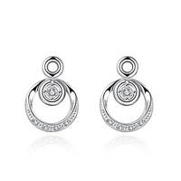 Concise Silver Plated Clear Crystal Circle Design Stud Earrings for Party Women Jewelry Accessiories