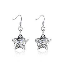 Concise Silver Plated Clear Crystal Five-Pointed Star Waterdrop Dangle Earrings for Party Women Jewelry Accessiories