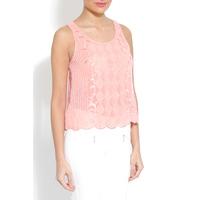 Coral Scalloped Sequin Top