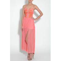 Coral Sheer Double Split Maxi Dress