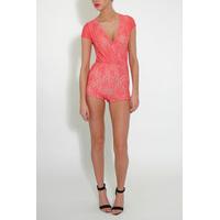 coral lace wrap playsuit