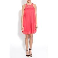 Coral Embellished Neck Swing Dress