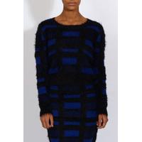 cobalt and black fluffy check jumper