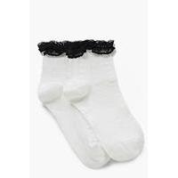 Contrast Lace Frill Ankle Socks - white