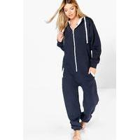 Contrast Pocket And Tie Zip Up Onsie - navy