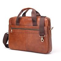 Contacts Genuine Leather 14 Mens Messenger Shoulder Bag Laptop Briefcase Brown Men Cowhide Office Career Laptop Bag
