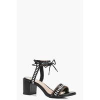 Contrast Whip Stitch Block Heels - black