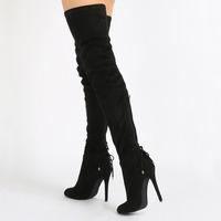 colette long boots faux suede black