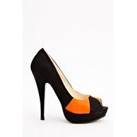 Colour Block Suedette Peep Toe Heels