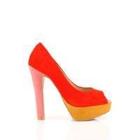 colour block velour peep toe shoes