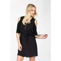 cold shoulder zip front shirt dress