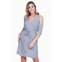 COLD SHOULDER ZIP FRONT SHIRT DRESS