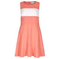 Coral & White Colour Block Skater Dress