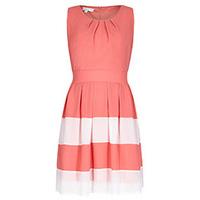 Coral & White Colour Block Panels Structured Dress