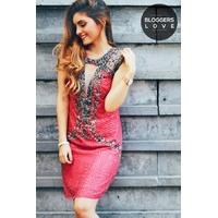Coral Heavily Embellished Mini Dress