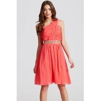 Coral Embellished Waist Mini Dress