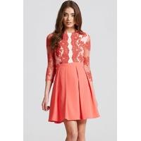 Coral Lace Fit and Flare Mini Dress